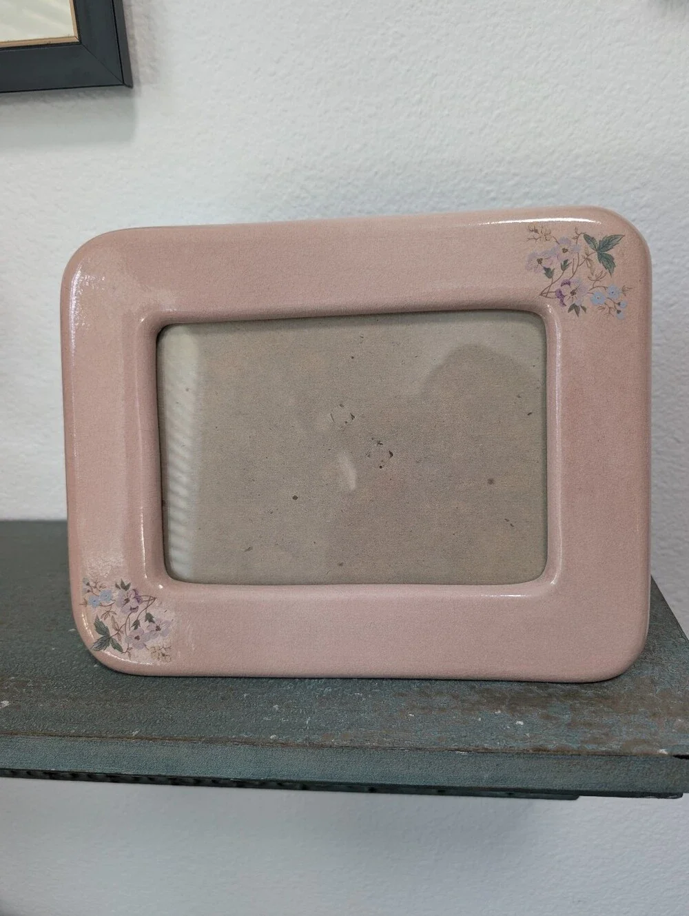Vtg Terragrafics Picture Frame Floral Pink Crackle Glaze Ceramic Cottage Core